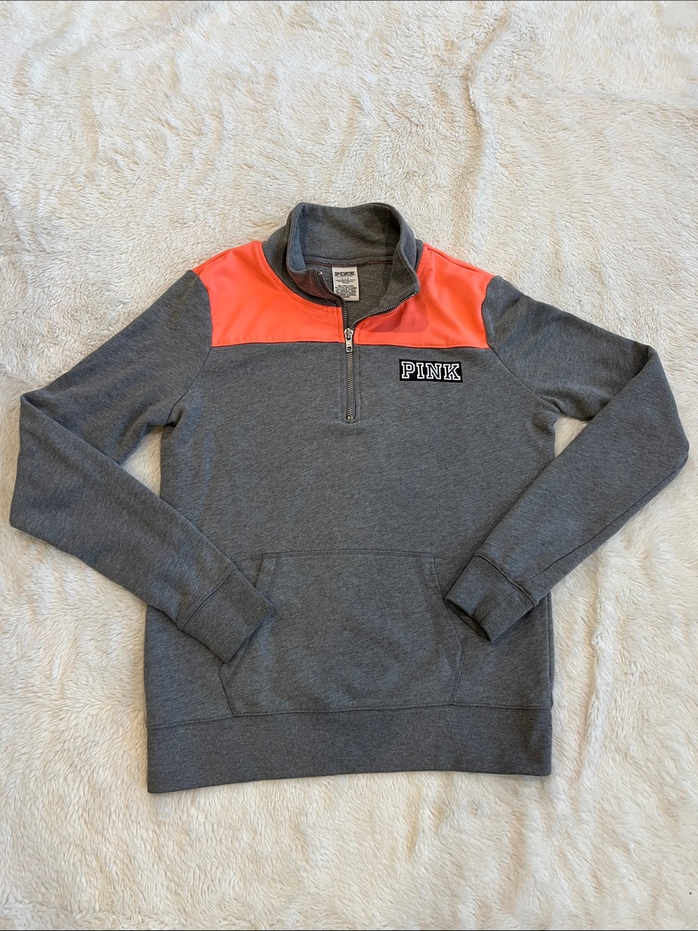 Y2K Victoria's Secret PINK Orange 1/4 zip Sweatshirt Love Pink Graphic S